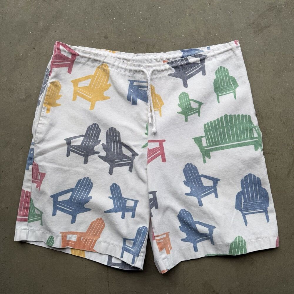 Vintage 90s Michigan Rag Shorts Mens S Adironrack Chair All Over Print USA